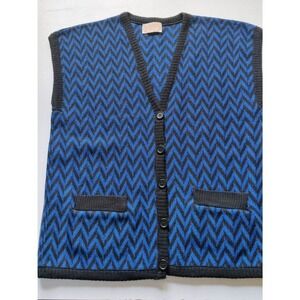 Vintage Pendleton Wool Sweater Vest Womens‎ Size L Blue Black Chevron Pockets
